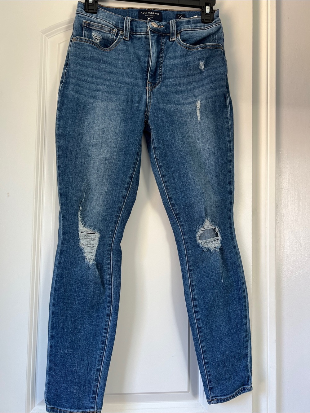 Lucky Brand Hi-Rise Medium Blue Distressed Skinny Bridgette Jeans